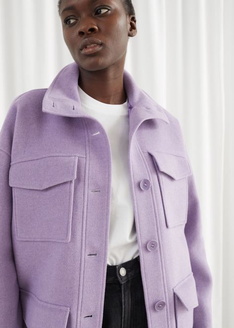 Oversized Wool Blend Utility Jacket - Lilac - Jackets - & Other Stories Shaket Jacket Outfit, Girl Boss Outfit, Cold Weather Outfit, Cool Winter, Purple Outfits, Wool Blend Jacket, Jacket Outfit, Fashion Story, Winter Fashion Outfits