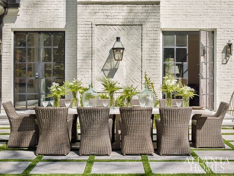 Backyard Entertaining Space, Backyard Entertaining, Outside Patio, Atlanta Homes, Wicker Chairs, White Brick, Sarasota Florida, Outdoor Dining Area, Outdoor Rooms