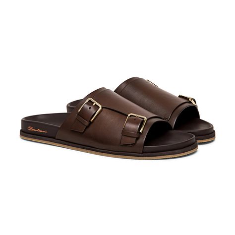 Men’s brown leather double-buckle sandal | Santoni Shoes Santoni Shoes Men, Santoni Shoes, Italian Shoes, Buckle Sandals, Handmade Shoes, Shoes Men, Wide Straps, Slide Sandals, Online Boutique