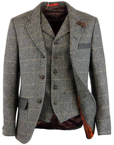 Gibson London Retro 60s Mod Herringbone Blazer and Waistcoat - Grey Best Groom Suits, Dapper Mens Fashion, Gentleman Outfit, Herringbone Blazer, Mens Fashion Wear, Designer Suits For Men, Retro 60s, Hipster Mens Fashion, British Outfits