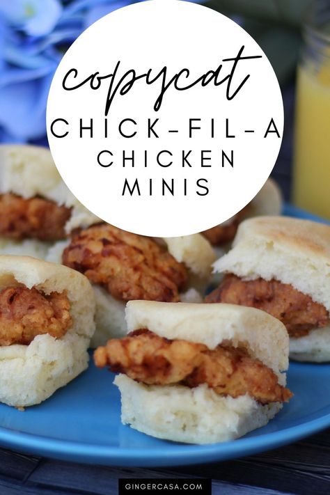 chicken and biscuits chicken minis Chicken And Biscuit Appetizer, Chic Fil A Mini Biscuits, Chic Fil A Chicken Mini Recipe, Mini Chicken And Biscuits, Copycat Chik Fil A Chicken Minis, Chic Fil A Copycat Recipes, Copycat Chick Fil A Chicken Minis, Chick Fil A Mini Biscuit Recipe, Chic Fil A Biscuit Recipe