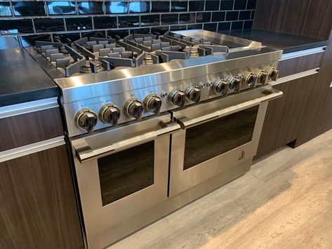 Viking Vs. Jenn-Air 48-Inch Professional Ranges (Reviews / Prices) Commercial Range In Home Kitchen, Viking 48 Inch Range In Kitchen, Blue Star Range 48, Jen Air Appliances, 48” Range, 48 Inch Range, Future House Kitchens, Bluestar Range, Jenn Air Range