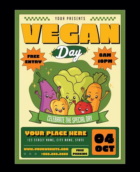 Pineapple Graphic Design, Aesthetic Flyer, Vegan Poster, Eagle Sketch, Healthy Food Branding, Vegan Dinner Party, Food Collage, World Vegan Day, Flyers Design