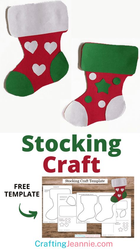 Paper Stocking Craft Christmas Stockings Craft Preschool, Paper Stockings Craft, Preschool Christmas Stocking Craft, Christmas Stocking Crafts For Kids, Christmas Socks Craft, Christmas Stocking Craft, Paper Stocking, Stocking Craft, Christmas Stocking Template