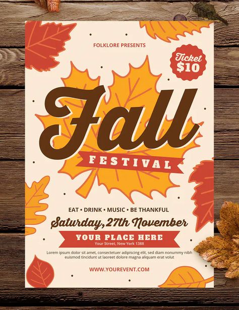 Harvest Festival Flyer, Fall Festival Graphic, Fall Flyer Design, Autumn Poster Design, Fall Festival Poster, Fall Advertising, Festival Flyer Design, Autumn Graphic Design, Fall Graphic Design