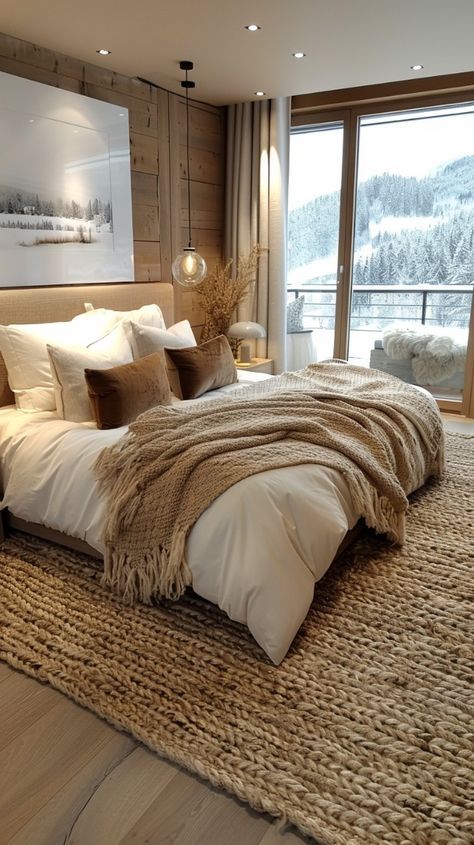 Soft And Cozy Bedroom, Mountain Chic Bedroom, Cabin Rooms Bedrooms, Modern But Cozy Bedroom, Cozy Bedframes, Cabin Vibes Bedroom, Bedroom Ashestic Cozy, Cozy Wooden Bedroom, Cosy Master Bedrooms Decor