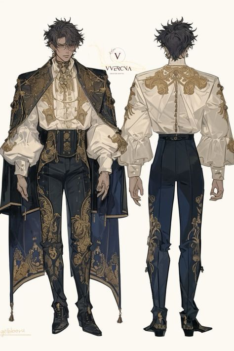 Male Fantasy Clothing Design Art, Royal Attire Men, Sorcerer Outfit Male, Royal Clothing Men, Fantasy Mens Clothes, Masquerade Outfit Men, Royal Outfits Male, Fantasy Outfits Male, Fantasy Fashion Male