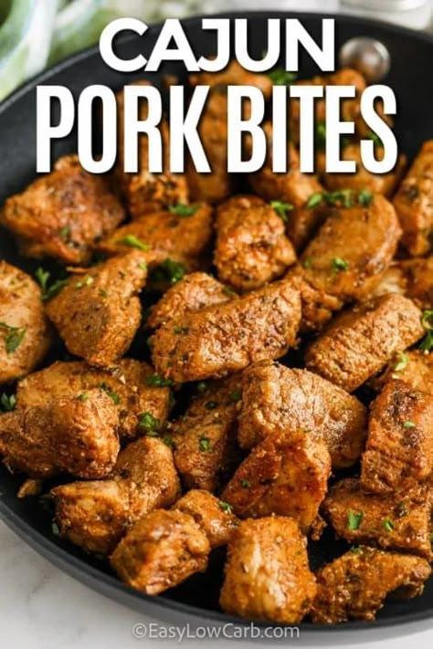 Cajun Pork Bites, Recipes With Diced Pork, Spicy Pork Loin Recipes, Pork Chop Appetizer, Keto Pork Stew Meat Recipes, Pork Tenderloin Appetizer Recipes, Recipes For Pork Stew Meat, Low Sodium Pork Loin Recipes, Dice Pork Recipes