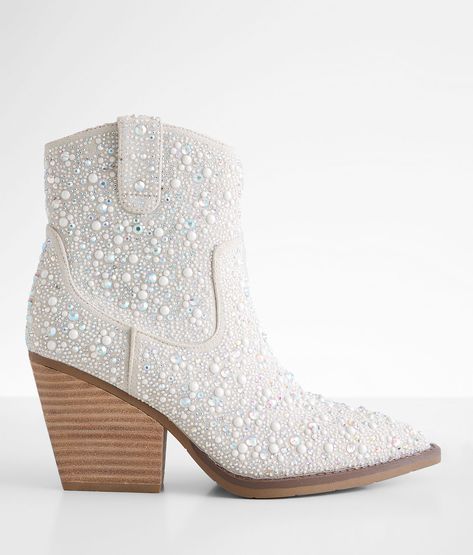 Very G Kady Glitz Western Ankle Boot - Women's Shoes in Silver | Buckle Pearl Cowboy Boots, Bridal Cowgirl Boots, Wedding Booties For Bride, Wedding Cowboy Boots For Bride, Sparkly Cowgirl Boots, Bridal Cowboy Boots, Western Wedding Boots, Bride Boots, Bride Sneakers