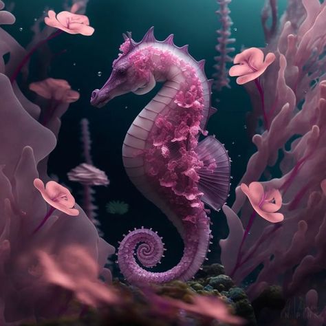 Ocean Creatures Art, Pink Seahorse, Seahorse Art, Pink Ocean, Ocean Decor, Wallpaper Gallery, Sea Art, Ocean Creatures, Sea Animals