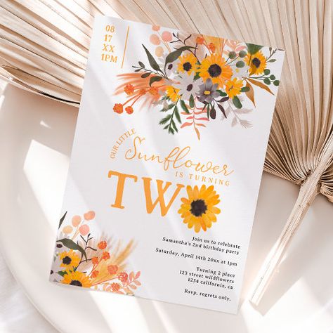 Pink Birthday Invitations, Cute Birthday Invitations, Summer Birthday Invitations, Elegant Birthday Invitations, Sunflower Birthday, Orange Birthday, Cute Birthday Party, Floral Birthday Invitations, Orange Sunflowers