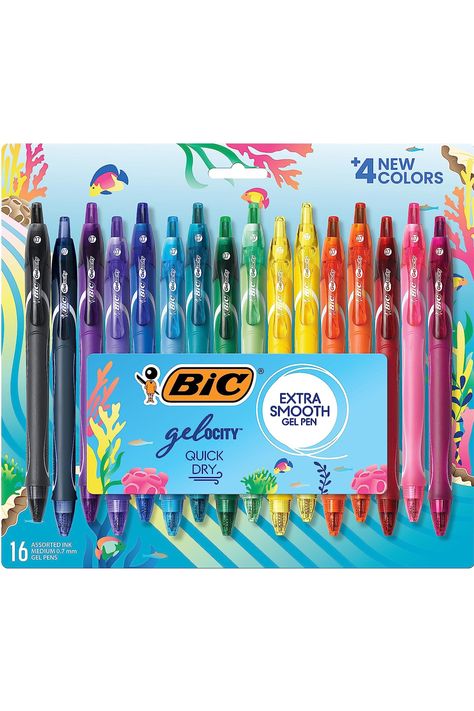 Vibrant colorful ink dries in as little as five seconds to prevent smearing; a smart choice for left-handed writers Chamberlain University, Cute Utensils, Back To School 2023, Gel Pens Coloring, Bic Pens, Writing Lists, Gel Pens Set, Gel Ink Pens, 90s Childhood