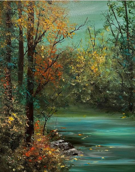 Forest River Painting, Forest Drawing, River Painting, Acrylic Landscape, Landscape Paintings Acrylic, Facebook Groups, Forest River, Fiber Arts, Landscape Painting