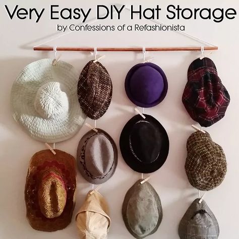 Diy Hat Storage, Hat Storage Ideas, Candle Holder Makeover, Diy Hat Rack, Aging Terra Cotta Pots, Outdoor Pallet, Thinking Cap, Diy Storage Bench, Diy Toy Storage