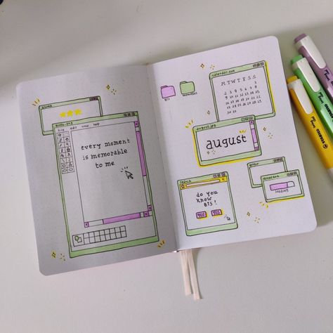 Computer Bujo Theme, Bujo Elements, Note Headers, Computer Theme, August Themes, Journals Ideas, Bullet Journal Month, Organization Bullet Journal, Creating A Bullet Journal