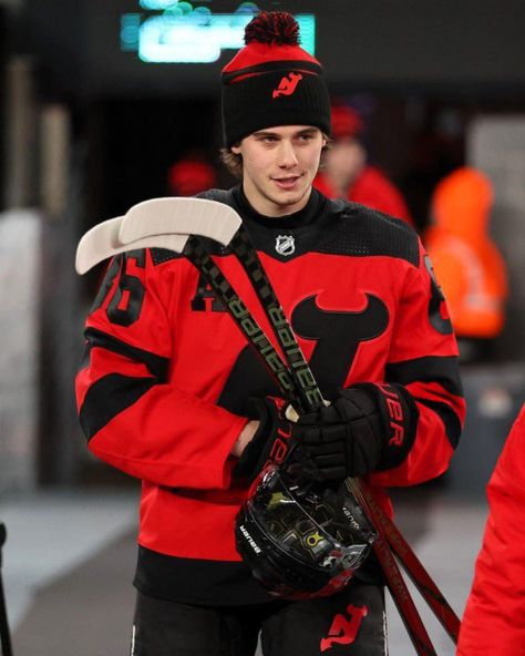 Jack during the Stadium Series game!! 2/17/24 Nathan Hawkins, Hughes Brothers, The Jersey Devil, Hockey Guys, Jack Hughes, Hockey Men, Hot Hockey Players, Hockey Boys, Sports Romance