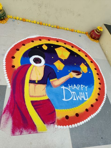 Biggest Rangoli Designs, Narak Chaturdashi Rangoli, Laxmi Pujan Rangoli Design, Laxmipujan Rangoli, Khodal Ma, Diwali Rangoli Designs Unique, Cartoons Rangoli Design, Cousins Funny, Diwali Special Rangoli Design