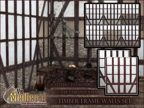 Sims4 - Timber Frame wall set in 2 frame colours (dark red, brown) and 6 different styles, e.g. different stone textures. Each of the individual styles comes with 7-14 swatches.. This is part of the YeMedieval collection at TSR (TS4) - RemusSirion #ts4 #ts4cc #thesims4 #thesims4cc #s4cc #sims4 #sims4cc #tsr #thesimsresource #remussirion #medieval #yemedieval Sims 4 Medieval, Sims Medieval, Dark Red Brown, Sims 4 House Plans, Timber Walls, Sims Building, Sims 4 Cc Furniture, Sims 4 Collections, Sims 4 Build