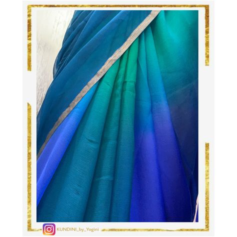 Double Color Saree, Double Shaded Saree, Blue Chiffon Saree, Ombre Saree, Unique Saree, Chiffon Sarees, Saree Designs Party Wear, Sharara Suit, Saree Design