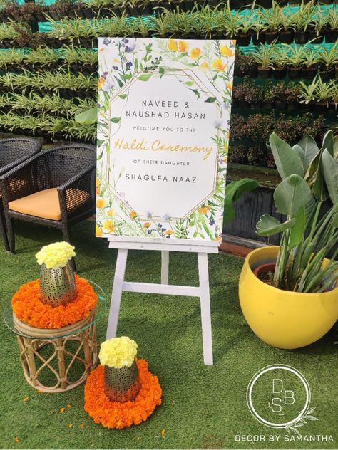 A basic yet not so basic setup for an intimate and special Haldi ceremony 💛 Haldi Decor, Haldi Ceremony