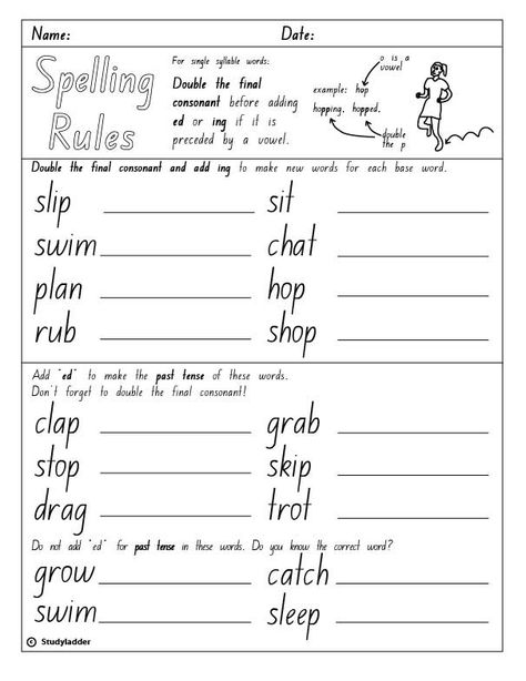 Rule: Double the final consonant when adding ed - Click to download. Ed Worksheets, Doubling Rule, Inflectional Endings, Suffixes Worksheets, Consonant Words, Double Consonants, Ing Words, Phonics Rules, Teaching Spelling