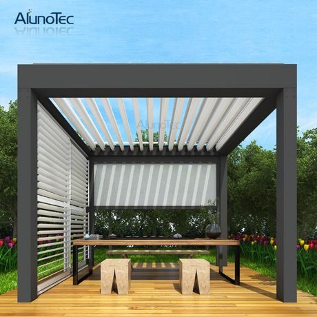 Waterproof Aluminium Gazebo with Rolling Pergola Screen - Buy quality pergola, Garden Awnings, Rolling Pergola Screen Product on Aluminum Pergola-AlunoTec Diy Patio Garden, Pergola Screens, Hot Tub Pergola, Waterproof Gazebo, Aluminum Patio Covers, Free Standing Pergola, Bioclimatic Pergola, Small Outdoor Patios, Hot Tub Gazebo