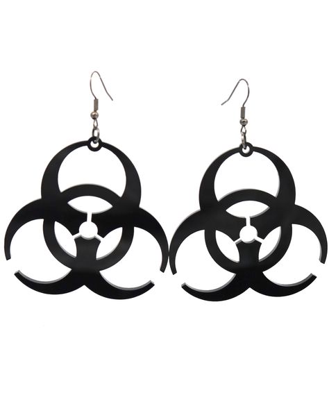 Biohazard Earrings - One Stop Rave Silly Earrings, Biohazard Symbol, Arm Wear, Orange Mirror, Novelty Earrings, 3d Jewelry, Festival Gear, Festival Hat, Funky Jewelry