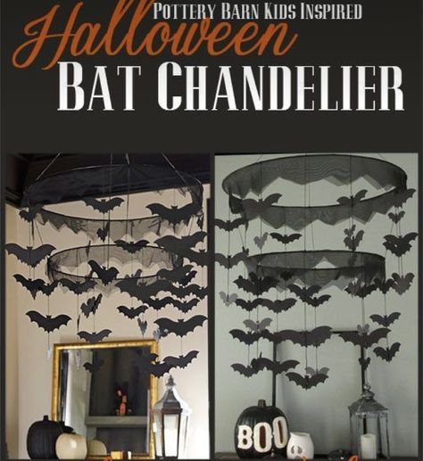 Halloween Chandelier Diy, Bat Chandelier, Pottery Easy, Easy Halloween Ideas, Halloween Chandelier, Diy Halloween Food, Easy Diy Halloween Decorations, Hallowen Ideas, Halloween Dance