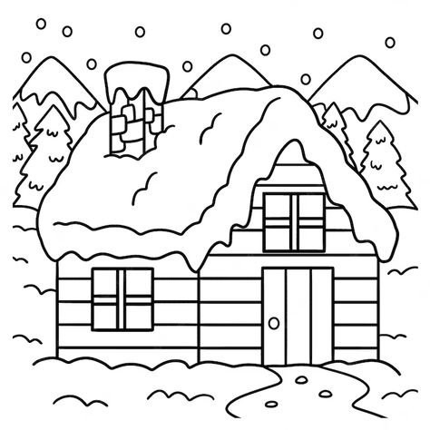 Christmas House Doodle, Cozy Winter Coloring Pages, Simple House Drawing, House In Snow, Winter Vector, Winter Coloring Pages, Outline Pictures, Wild Hockey, Gingerbread Ideas