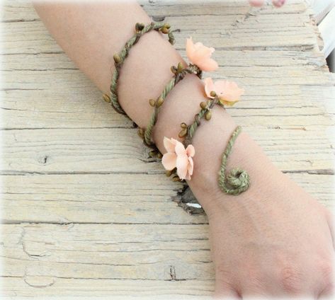 Fairy Arm Cuff, Woodland Fairy Costume, Fairy Bracelet, Fairy Bracelets, Blossom Jewelry, Kei Visual, Forest Elf, Boho Bangle, Bracelet Flower