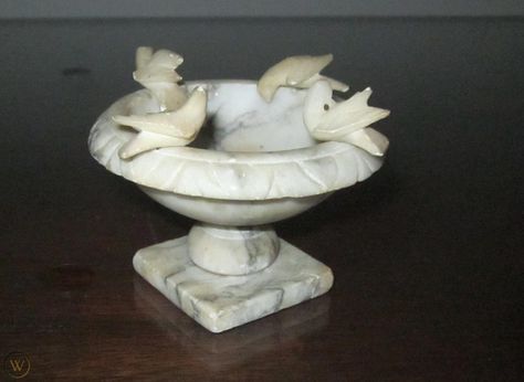 Antique Italian Carved Alabaster Marble Round Bird Bath Bowl 4 Birds | #1802654439 Round Bird, Bird Bath Bowl, My Dad, Bird Bath, Marble, Birds, Carving, Statue, Bath