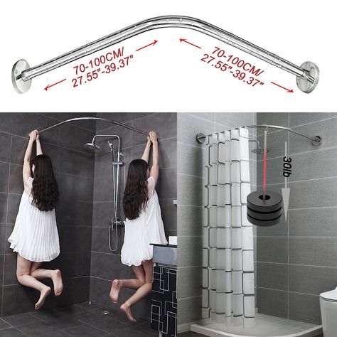 Corner Shower Curtain, Bathtub Corner, Corner Shower Curtain Rod, L Shaped Bathroom, Horror Movie Scenes, Funny Sign Fails, Bathroom Shower Panels, Bathroom Shower Walls, Bathroom Bathtub