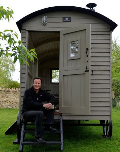 painted in muted shades called Clunch, Mouse's Back and Old White. Shepard Hut, Modern Man Cave, Shepherds Huts, Tiny Cottages, Shepherd Hut, Backyard Creations, Shepherd Huts, Shed Of The Year, Cotswolds Cottage