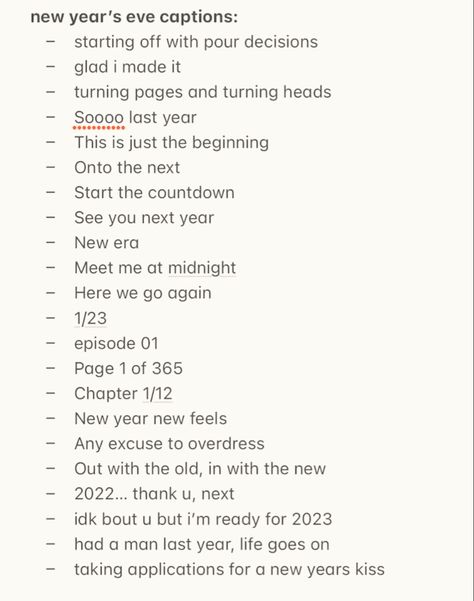 New Year Notes Ideas For Instagram, New Year Aesthetic Story Ideas, Cute One Year Captions, Year Dump Instagram, Year Ender Captions, New Year’s Eve Captions 2023, New Years Photo Dump Caption, Last Day Of Year Captions, New Year Notes For Instagram