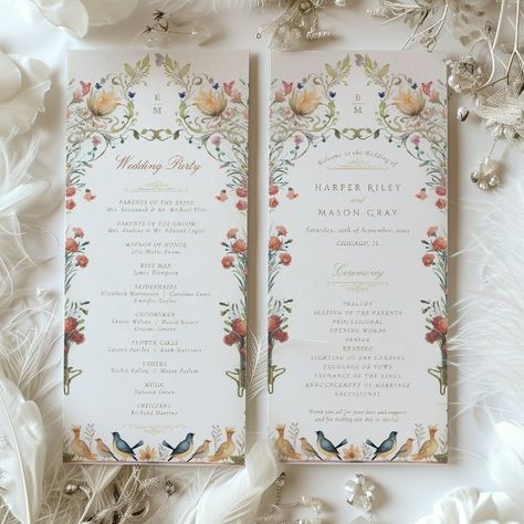 Vintage Garden Wedding Ceremony Program Victorian Aviary, Garden Wedding Ceremony, Enchanted Garden Wedding, Vintage Garden Wedding, Garden Weddings Ceremony, Garden Wedding Invitations, Wedding Ceremony Programs, Ceremony Programs, Floral Wedding Invitation