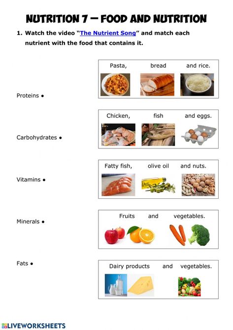 NUTRITION 7 - Food and nutrition worksheet Nutrition Worksheets, Fast Food Nutrition, Food Lessons, Nutrient Cycle, Measurement Worksheets, Worksheets For Grade 3, Nutrition Classes, Homeschool Worksheets, Matching Worksheets