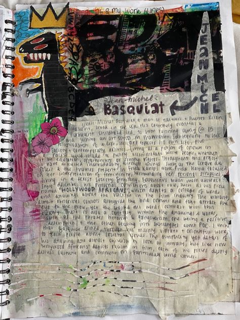 Basquiat Gcse Art, Banksy Gcse Art Sketchbook, Basquiat Sketchbook, Banksy Artist Research Page, Gcse Artist Research, Basquiat Artist, Artist Research Page, Gcse Sketchbook, Textiles Gcse