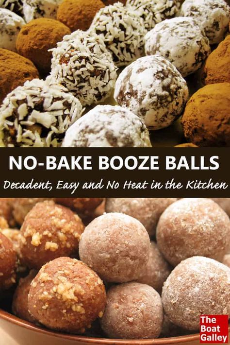 Traditional holiday recipe that's great anytime in hot climates where you don't want to bake or even cook on the stove top. Now with a quicker way to make them! Amaretto Balls Recipe, Cookies With Alcohol In Them, Booze Desserts Easy, Booze Balls Recipe, Boozy Desserts Easy, Cognac Dessert, Booze Candy, Desserts With Alcohol, Amaretto Balls