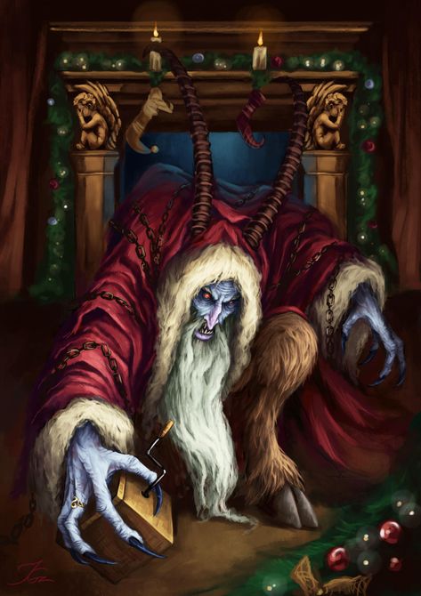 A Gift From Krampus by JavierGonzalezart on DeviantArt Krampus Fanart, St Claus, Christmas Horror, Creepy Christmas, Dark Christmas, Christmas Poster, Vintage Santas, Wall Art Sign, Horror Art