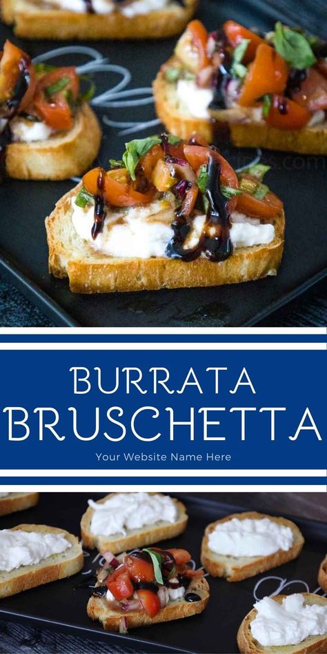 Tomato Burrata Bruschetta, Bursts Bruschetta, Bruschetta Recipe With Burrata, Burrata Appetizer Recipes, Bruschetta With Burrata, Barratta Recipes, Burrata Cheese Appetizers, Burrata Sandwich Recipe, Buratta Appetizer Cold