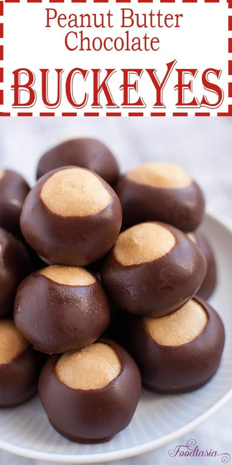 Buckeyes - Chocolate Dipped Peanut Butter Balls | Foodtasia Best Buckeyes Recipe, Chocolate Dipped Peanut Butter Balls, Chocolate Buckeyes, Buckeye Recipe, Peanut Butter Buckeyes, Buckeyes Recipe, Dipped In Chocolate, Butter Balls, Christmas Candy Recipes