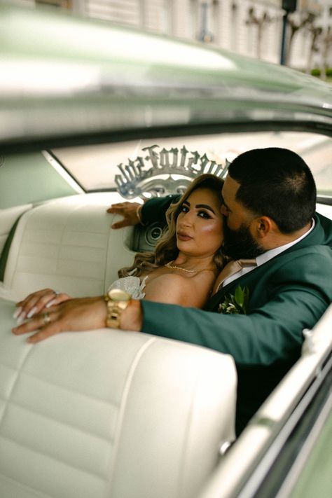 Lowrider Couple Photoshoot, Low Rider Wedding Pictures, Lowrider Wedding Ideas, Low Rider Engagement Photos, Chicano Wedding Ideas, Low Rider Wedding, Chicano Photography, Lowrider Wedding, Chicano Wedding