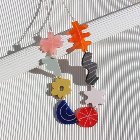 Abstract Statement Necklace - Personalised Art Necklace - Bold & Bright Gift for Women Laser Cut Necklace, Contemporary Handmade Jewelry, Woodcut Art, Bright Gifts, Acrylic Necklace, Laser Cut Wood Crafts, Bolt Ring, Laser Cut Jewelry, Engraved Pendant