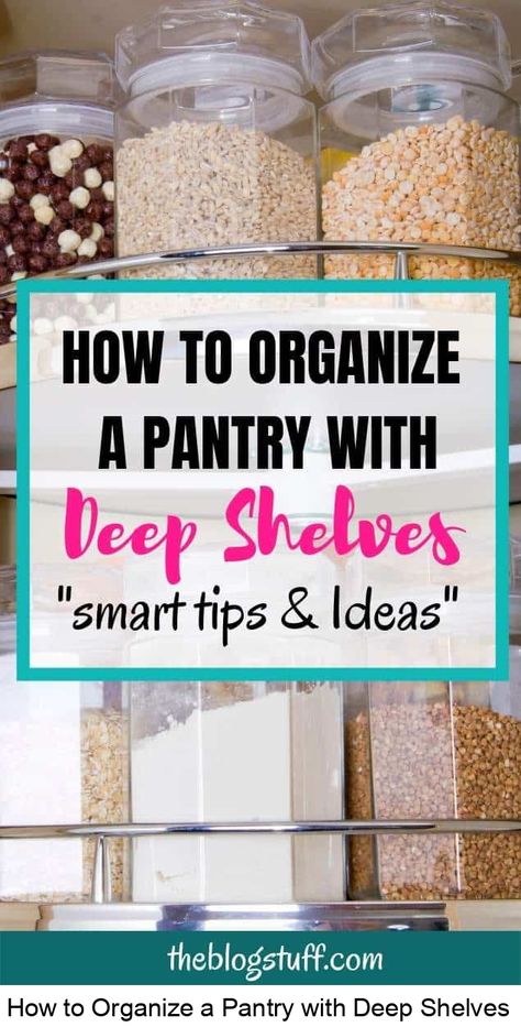 10 Storage ideas, hacks, and tips to organize deep pantries and maximize deep shelves Need help organizing your deep pantry? Here you will find effective storage solutions and ideas to transform your messy pantry into #pantrystorage Pantry With Deep Shelves, Organizing A Pantry, Organize A Pantry, Deep Pantry Organization, Shelf Pantry, Homemaking Hacks, Lake Condo, Narrow Pantry, Shelves Pantry