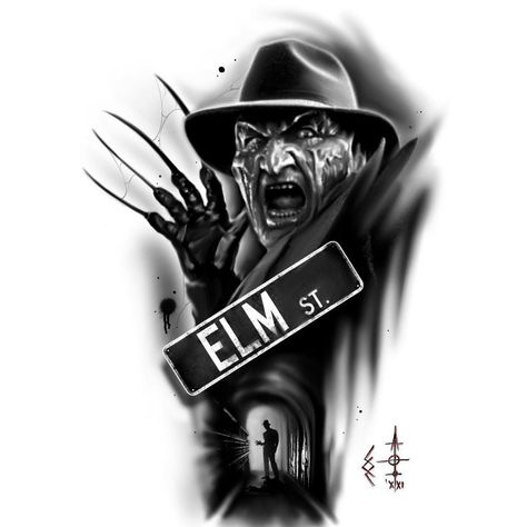 Shading Tattoos, Elm Street Tattoo, Freddy Krueger Tattoo, Creepy Sketches, Freddy Krueger Art, Gambit Marvel, Horror Tattoos, Horror Movie Tattoos, Horror Drawing