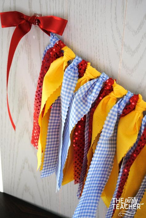 Happy Birthday B, Wizard Of Oz Party, Wizard Of Oz Decor, Dorothy Wizard Of Oz, Rag Garland, Fabric Garland, The Wonderful Wizard Of Oz, Camping Decor, Fabric Bunting