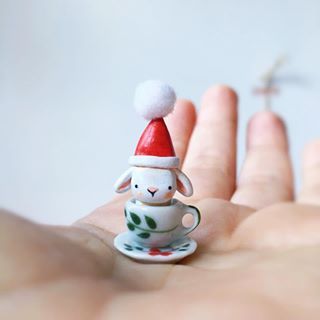 Flora Panichelli (@sweetbestiary) • Instagram photos and videos Christmas Bunny, Miniature Christmas, Ceramic Teapots, Polymer Clay Tutorial, Christmas Is, Around The Corner, Collectable Items, Christmas Fun, Christmas Tree Decorations