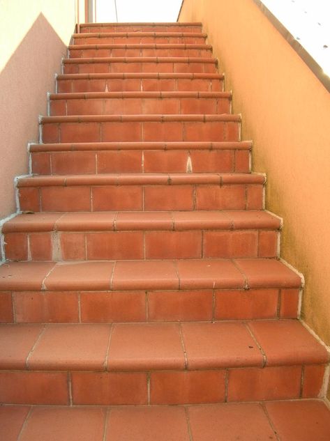 Terracotta Stairs, Rustic Stairs, Front Stairs, Tile Options, Front Stoop, Terracotta Tile, Tile Stairs, Architect Design House, Front Steps