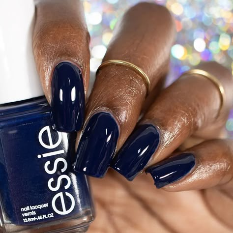 Essie Fall 2023 Nail Polish Collection - Nicole Loves Nails Lincoln Park After Dark Nails, Dark Blue Manicure, Cool Winter Nail Colors, Dark Blue Pedicure, Marine Blue Nails, Dark Blue Acrylics, Essie 2023, Dark Blue Short Nails, Classy Dark Nails