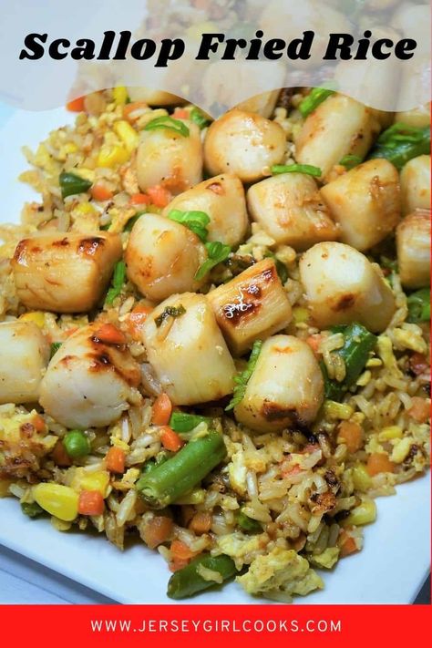 Asian Scallop Recipes, Scallop Fried Rice, Homemade Asian Food, Using Leftover Rice, Takeout Recipes, Frozen Scallops, Riced Veggies, Rice Dinner, Leftover Rice